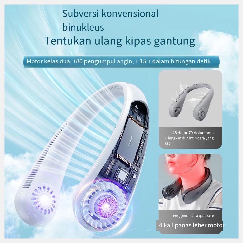 Kipas Angin Mini Gantung Leher Portable USB Rechargeable / Kipas Angin Kecil Isi Ulang / Mini Fan Neck Elektrik