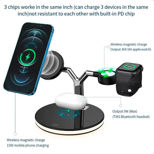 3in1 25W Fast Wireless for Ip Mag safe - Airp pods - Watch Charge Station