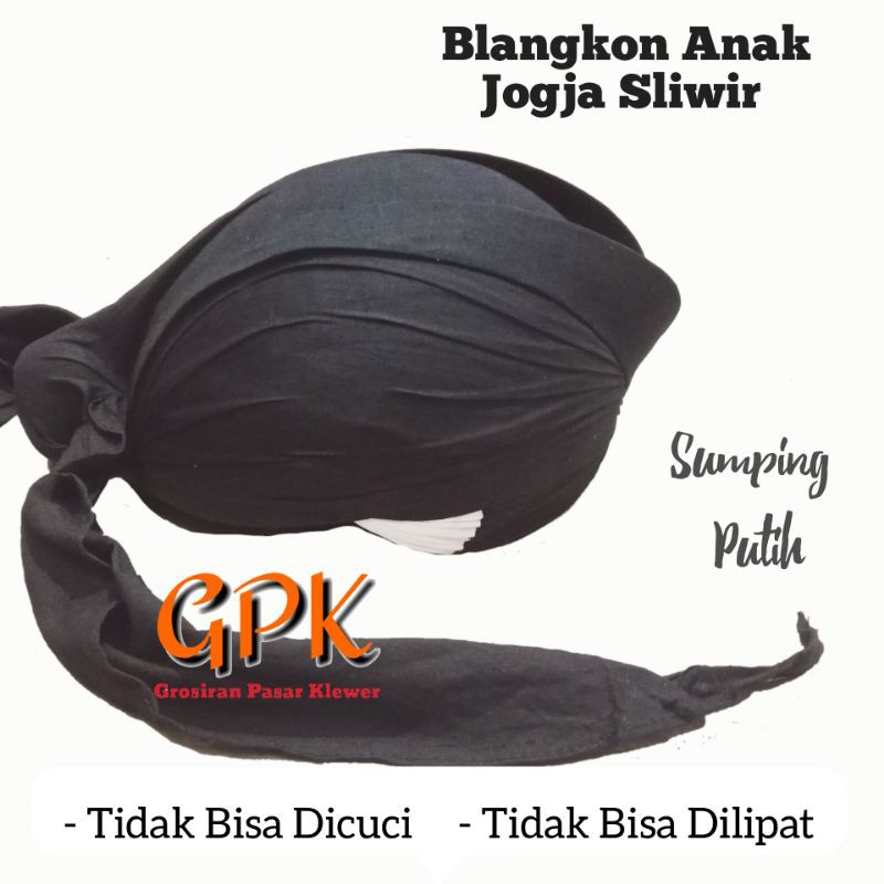 Blangkon ANAK Jogja Sliwir Motif Hitam Sumping Putih ( Lem & Jahitan Kuat - Packing Dus )