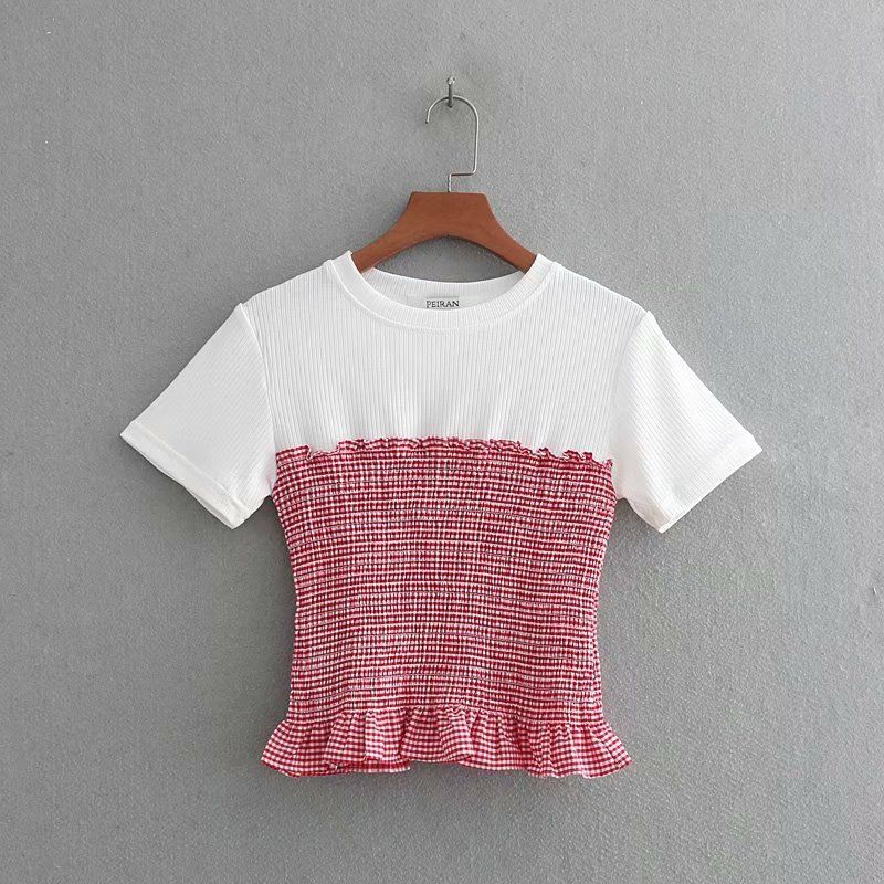 [baju wanita korea]  Baju Atasan Kotak Merah Putih Wanita Blouse Korea Import