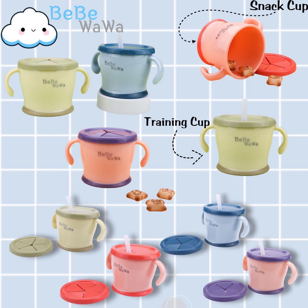 BeBeWaWa 2in1 Training Straw Cup &amp; Snack Cup / Cup De Straw Training Mug / Early-Age Training Mug / Gelas Bayi Belajar Nyedot