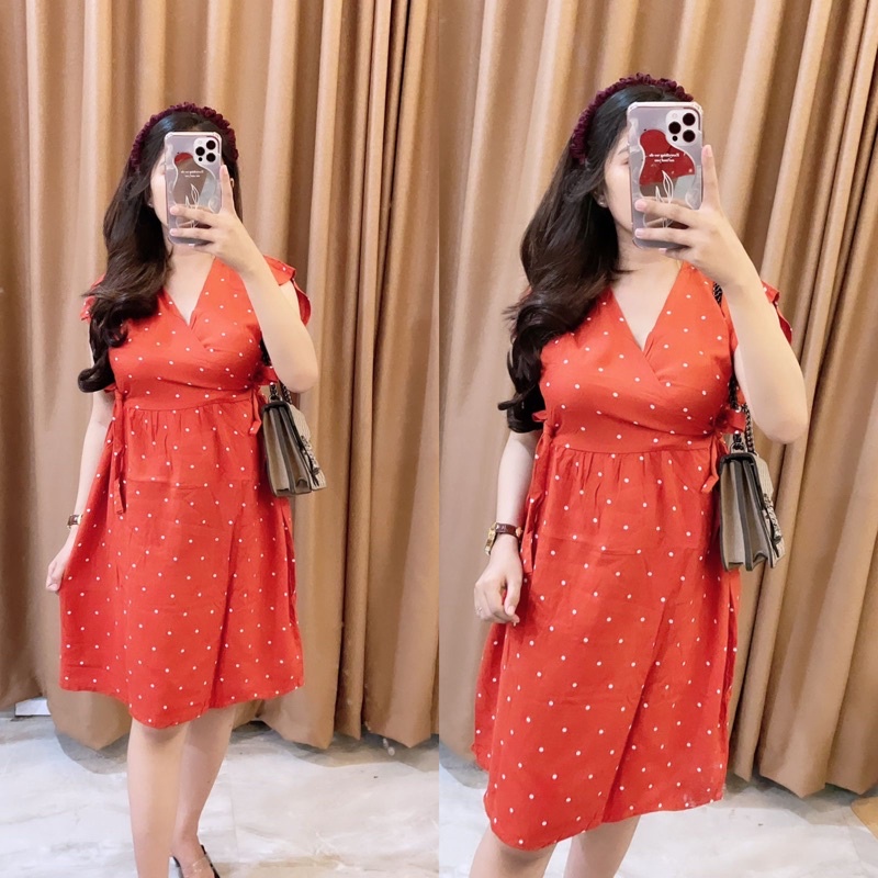 Baju tidur Daster kekinian kimono busui frendly bahan rayon adem-POLKA ORANGE