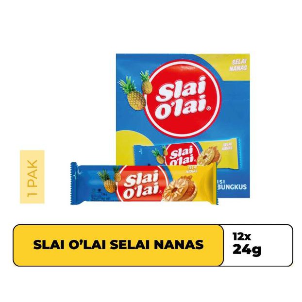 

Aneka Snack Slai Olai Selai Nanas 1 Box Isi 12 Pcs @ 24 Gram /Biskuit / Snack Murah  Roma