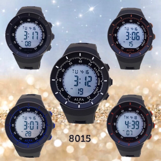 Jam Tangan ALFA 8015 Digital Karet Original Tahan Air garansi Free BOX