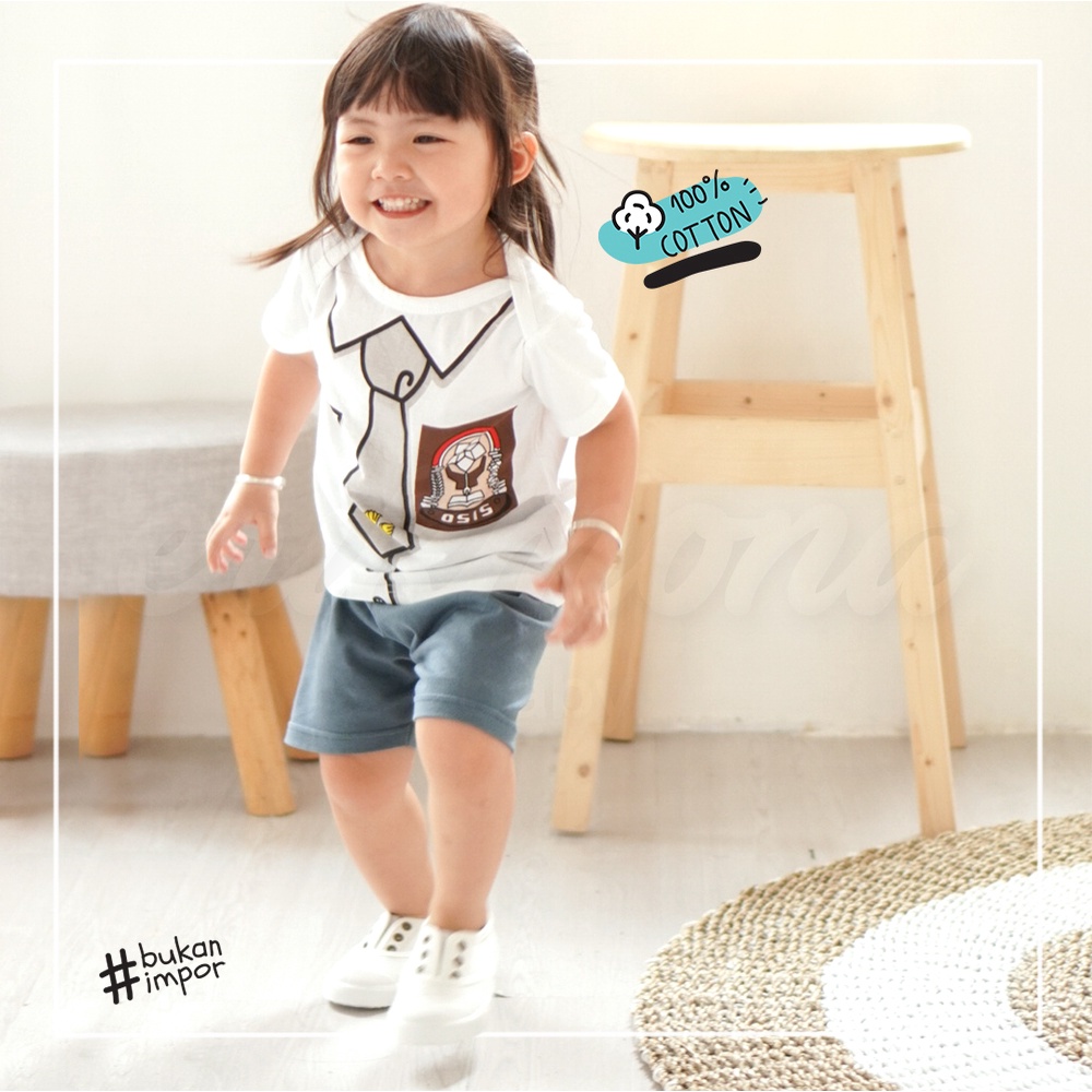 Ermon Baby - Setelan Anak Laki Laki Perempuan Baju Anak Cowok Cewek Lucu Karakter Seragam SMA + Celana Usia 1 - 3 Tahun