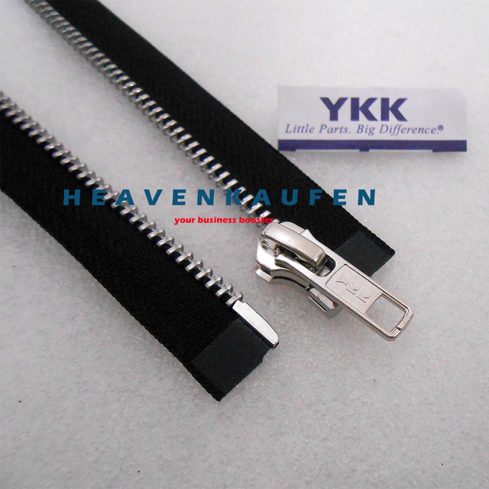 Resleting Zipper YKK Type Gigi Besi Metal 35 cm Atau 14 inch Hitam Silver Open - End Buka - Lepas