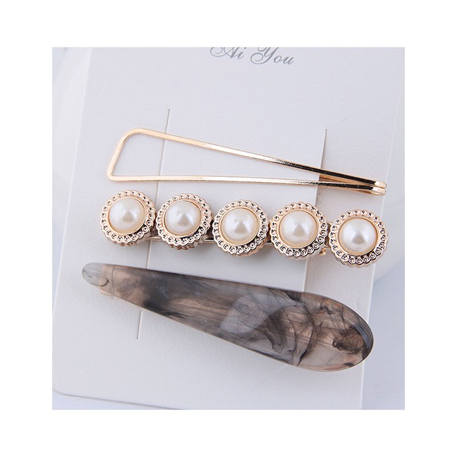 LRC Jepit Rambut Fashion Metal Pearl Hair Clip 3 Piece Set A5760X