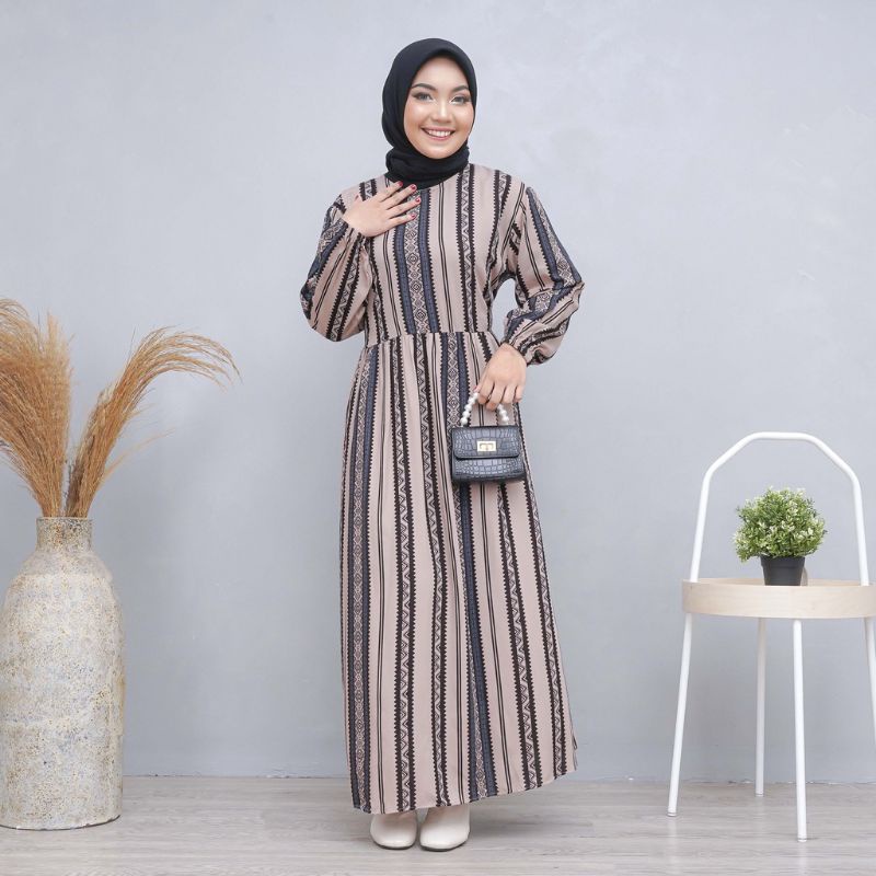 Midi Dress Katun Rayon LD 110cm Motif Premium Long Tunik Dress