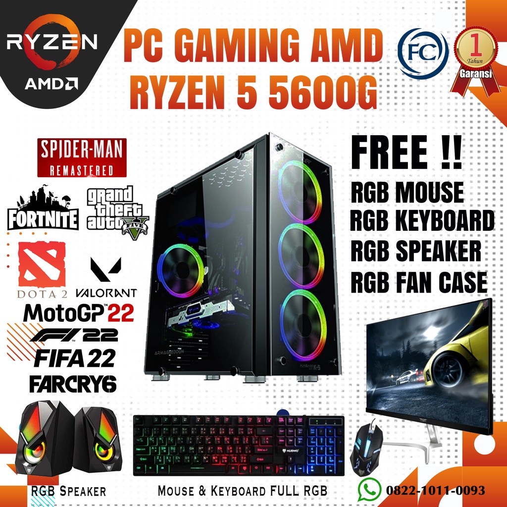 PC GAMING &amp; DESIGN RYZEN 5 5600G 16GB RAM FULLSET SIAP PAKAI