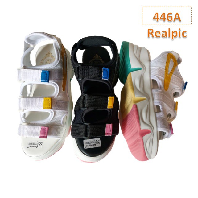 Sendal Gunung Wedges Fashion Wanita Sol Pelangi WA 412 Sandal Tali Rainbow Fahion Kasual Korea (446) Sol Tebal 5 Cm
