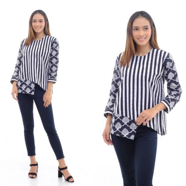 717 Atasan Batik Cewek Dress Batik Lengan Panjang Kerja Kondangan Seragam Pasangan Sarimbit Hitam