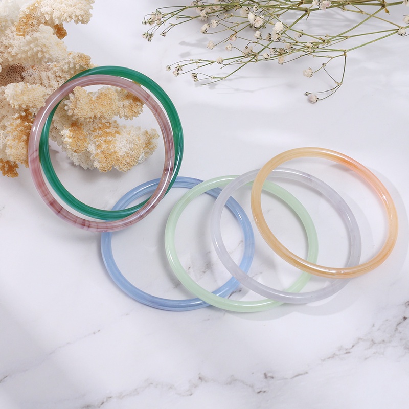 1pc Gelang Bangle Cuff Batu Giok Imitasi Untuk Wanita