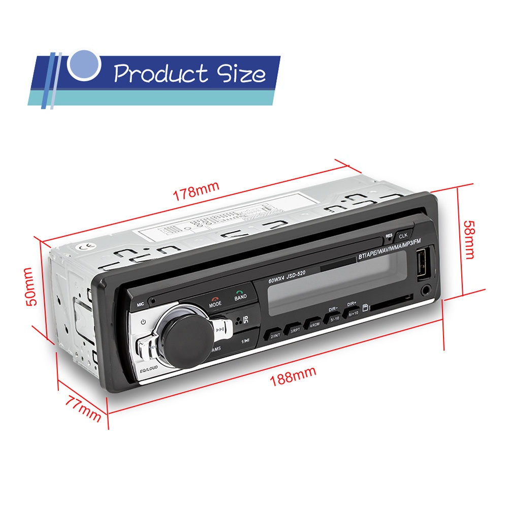 Tape Audio Radio Mobil Stereo Multifungsi Bluetooth  In-dash Radio USB MP3 FM Radio JSD-520