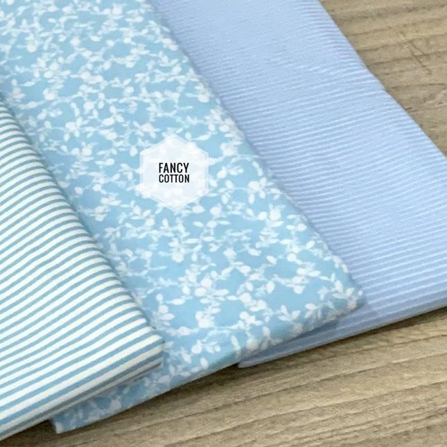 ✽ kain katun jepang motif fancy matching bunga putih biru muda ♥