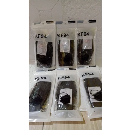 (KF94) Masker kf94 headloop/hijab warna hitam isi 10 3ply kemasan pouch