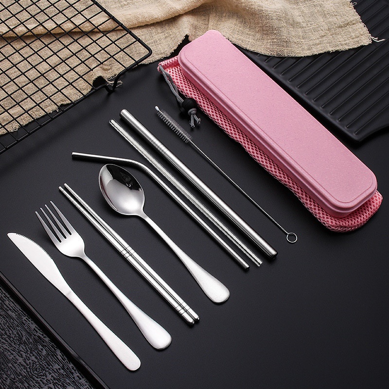 7 Pcs Portable Cutlery Set Stainless Steel / Sendok Garpu Set Portable