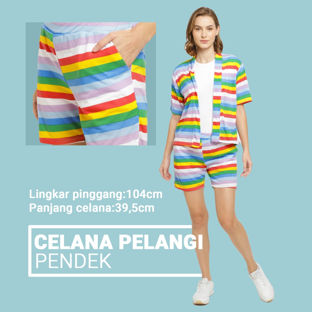 TSHIRT ONECK TANKTOP CELANA OUTER WANITA CANDY PELANGI RAINBOW - YELONIX