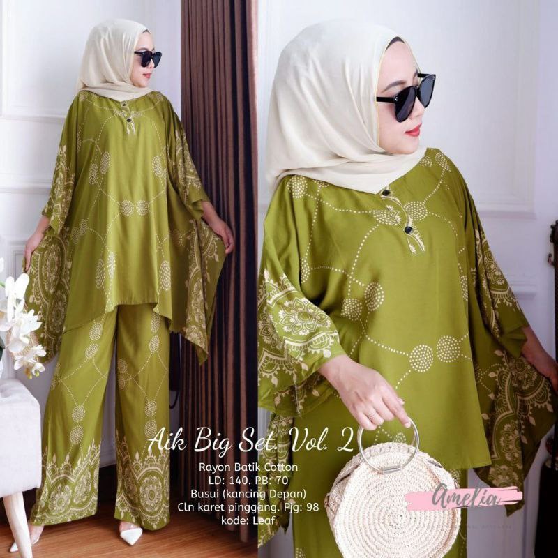 Daster Arab AIK BIG One Set Batwing Waka Waka Baju wanita Jumbo Setelan Celana Kulot Big Size Fashion Batik pakaian wanita set wanita-2