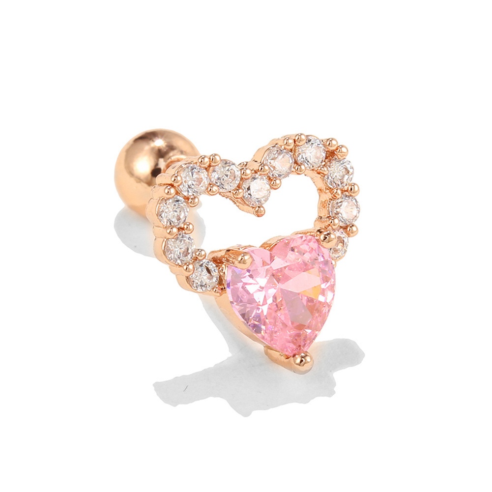 Anting Stud Manik-Manik Kristal Zircon Bentuk Bulat Warna Pink Untuk Hadiah Ulang Tahun