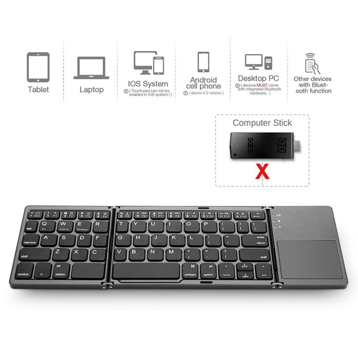 Foldable Keyboard Lipat Bluetooth Wireless Portable Touchpad Folding