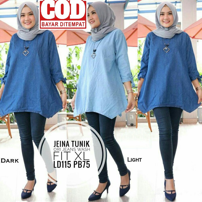 Baju Tunik Menyusui - Jenna Tunik Jeans Menyusui - Baju Menyusui Jeans