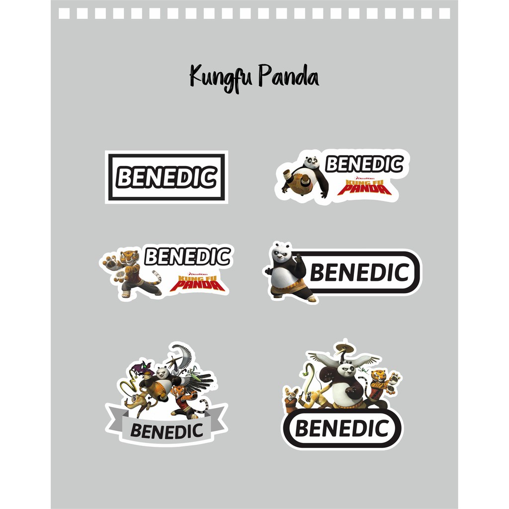 

192pcs Stiker Label Nama Lucu Kekinian Tahan Air& Anti Luntur untuk Anak Laki-laki Tema Kungfu Panda