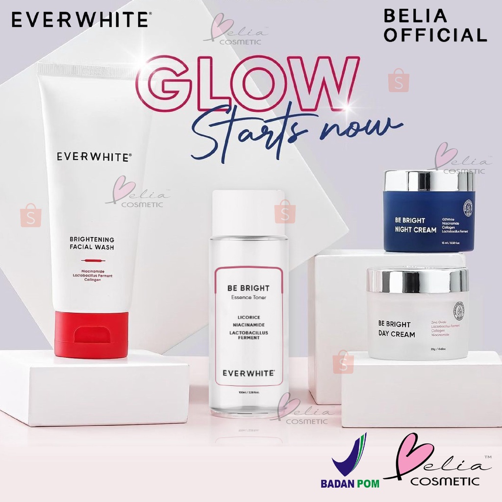 ❤ BELIA ❤ EverWhite Be Bright Face Series - Facial Wash Toner Day Night Cream Ever White Paket wajah