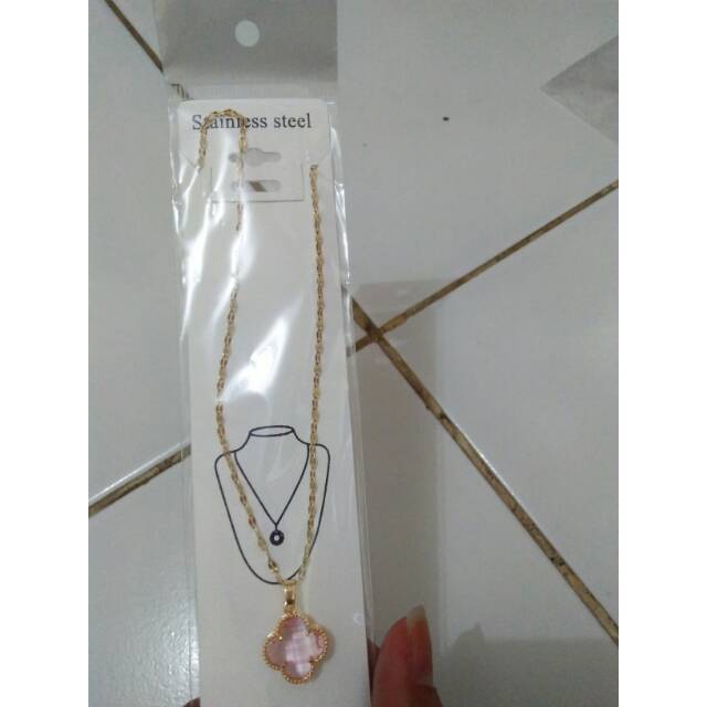 kalung funclip Pink stainless steel OSD OLLA SHOPPING DEPOK