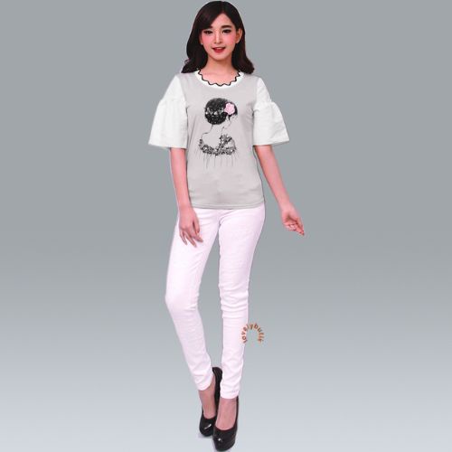Lovelybutik - Baju Kaos Oblong Wanita Baju Distro S4nti Atasan Lengan Pendek Tumblr Tee Casual T-shirt Murah