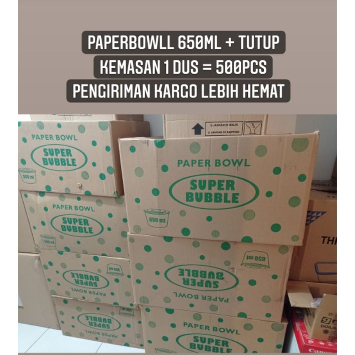 PAPERBOWL (1DUS) PAPER BOWL 650ML + TUTUP ISI 500 PCS SUPER BUBBLE HARGA DUS