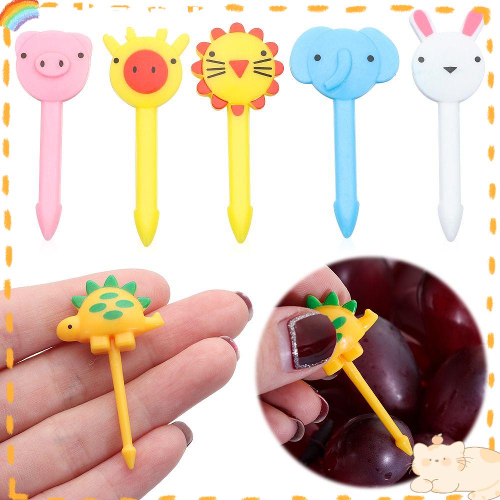 Solighter 6pcs / 10pcs Garpu Buah Bahan Plastik Reusable Untuk Anak