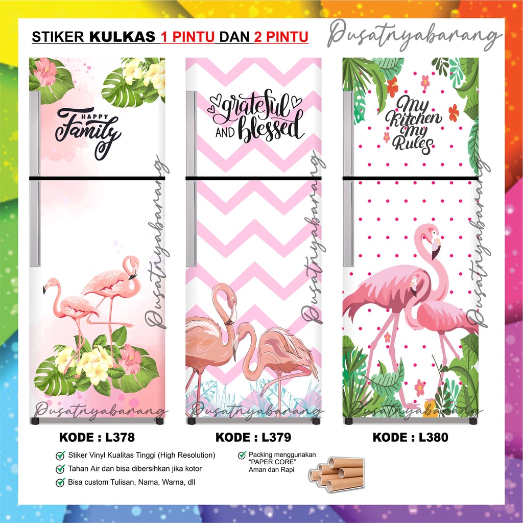 STICKER KULKAS 1 PINTU DAN 2 PINTU MOTIF FLAMINGO PINK SERIES