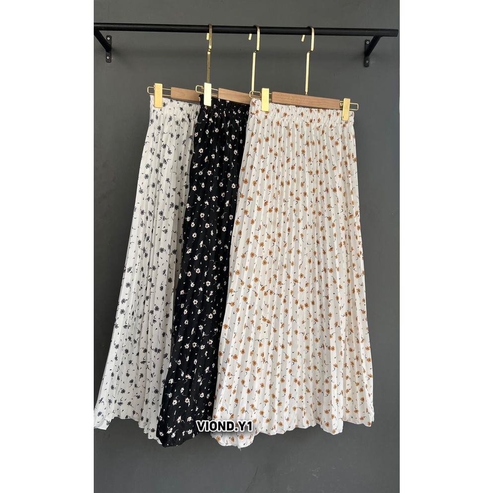 Rok Plisket Bunga Wanita / Maxi Skirt Cewek Korea Bunga Melati Bahan Hyget Premium