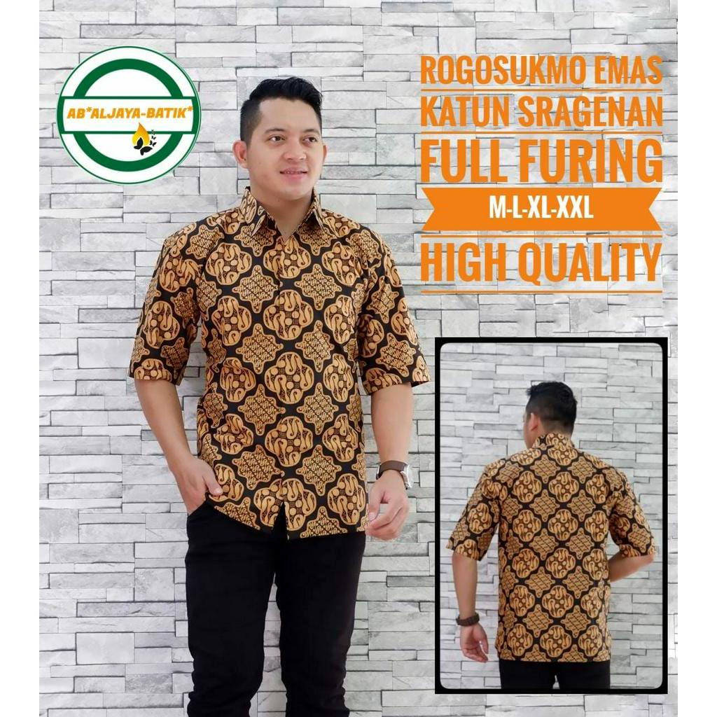 Kemeja Batik Lengan Pendek Terbaru Batik Pria Warna Emas Baju Batik Pria Warna Emas ROGOSUKMO pendek