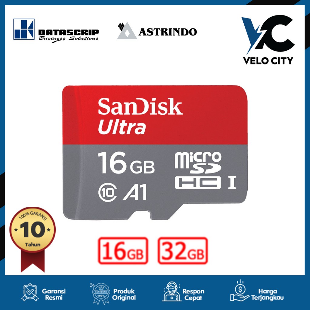 Memory Card Microsd SanDisk Ultra Micro SD Card 16GB UHS-I A1 up to 98Mbps Original