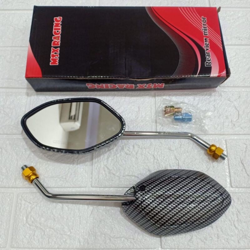 Spion Karbon Model Beat Tangkai Chrome Drat Honda &amp; Yamaha KING