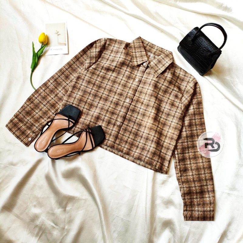 RD FASHION TARTAN CROP TOP BLOUSE / KEMEJA FEBRIC / TARTAN OUTER CROP