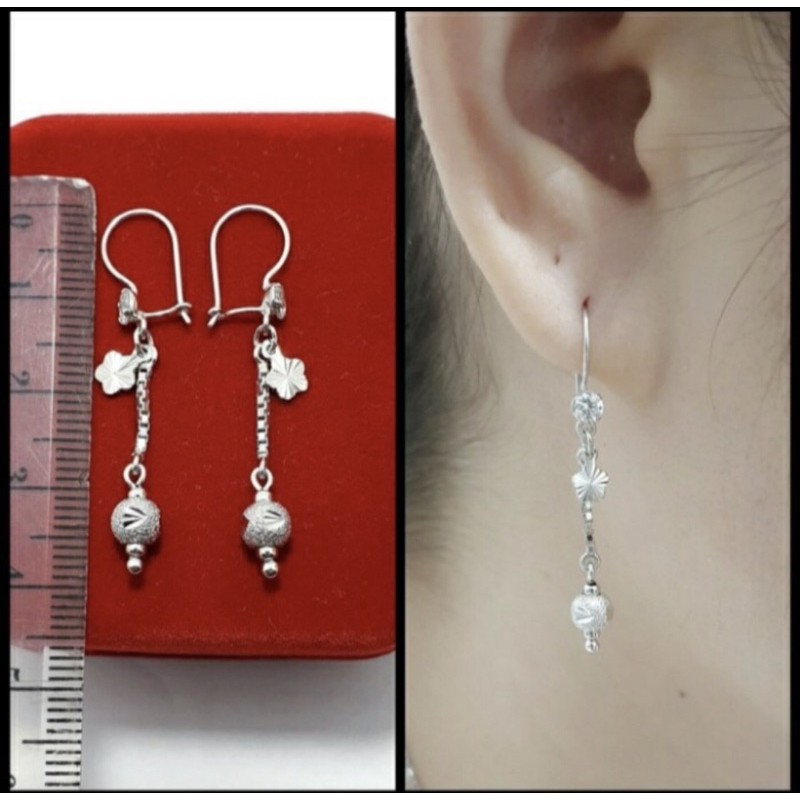Anting gantungan panjang anting wanita perak 925 lapis emas putih S316
