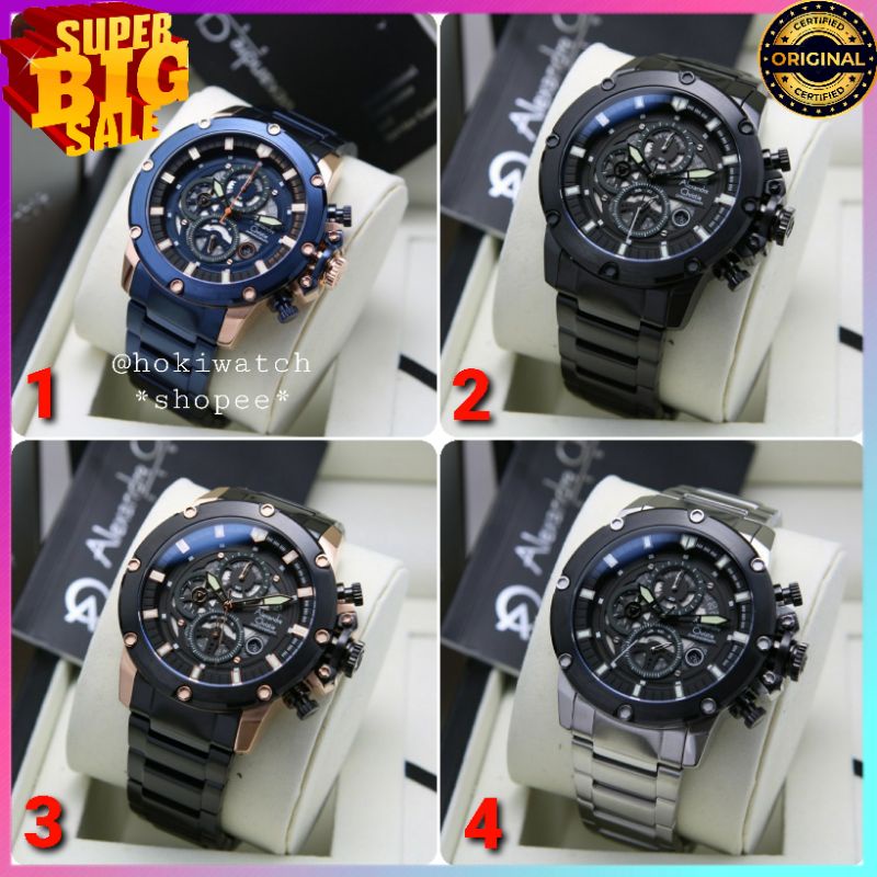 🪙 ✓BARU ORIGINAL JAM TANGAN PRIA ALEXANDRE CHRISTIE CHRONOGRAP RANTAI STAINLESS STEEL ARLOJI WATCH C