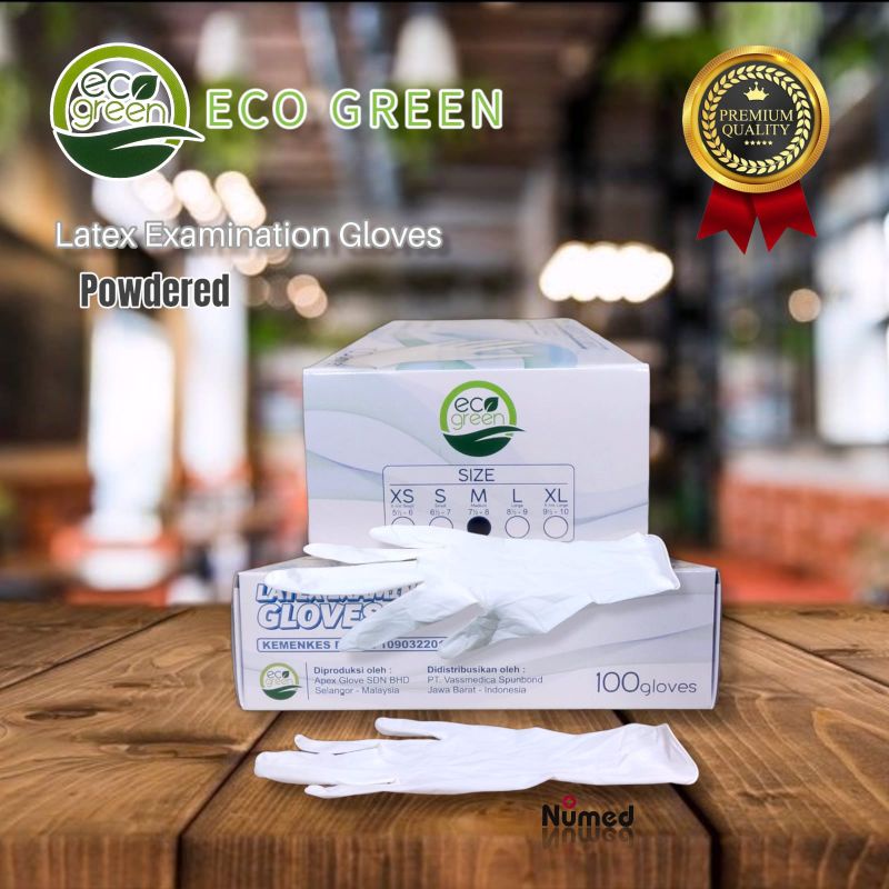 Sarung Tangan Karet Latex Medis Original Eco Green / Latex Powder Examination Gloves