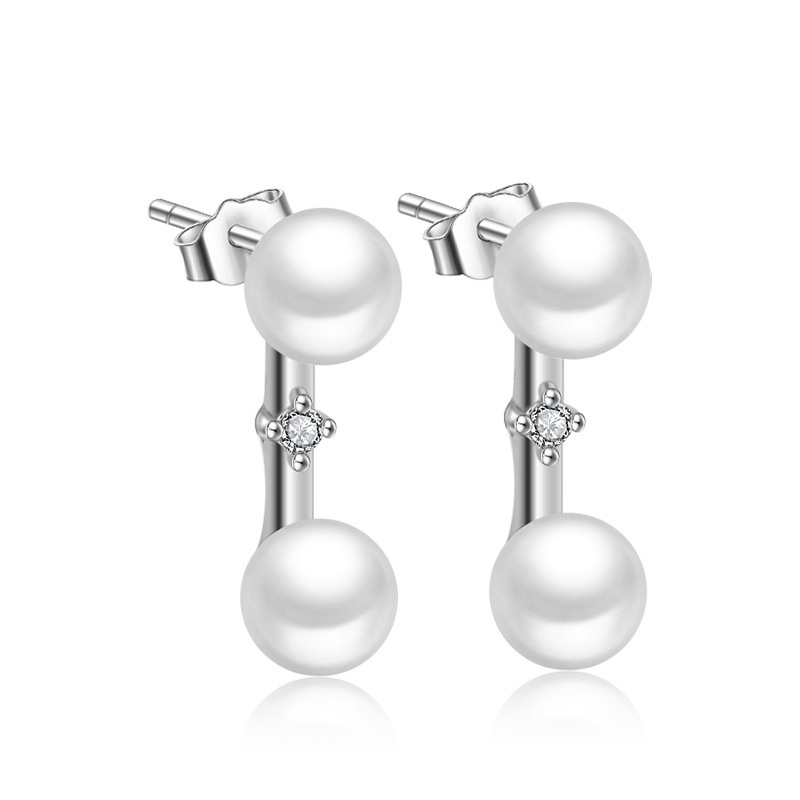 Anting Perak 925 Wanita Ganda Manik-manik Perhiasan Fashion/Subang Telinga anting perempuan