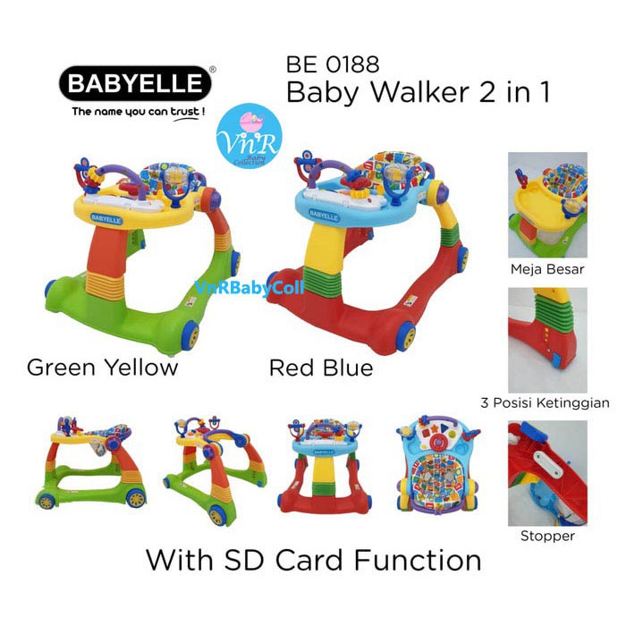 Makassar - Mainan Alat Bantu Jalan Bayi Baby Walker Activity Walker BabyElle 0188 / Colourful Green