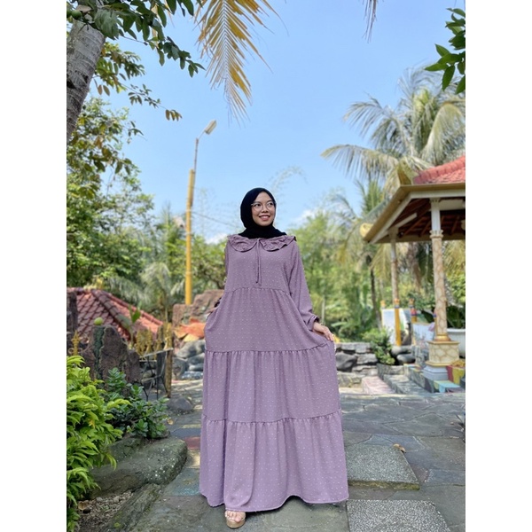 Gamis Jumbo long Dress Gamis Lebaran Idul fitri Gamis rubiah Crincle kerah korea Gamis rubiah Umpak-Plum
