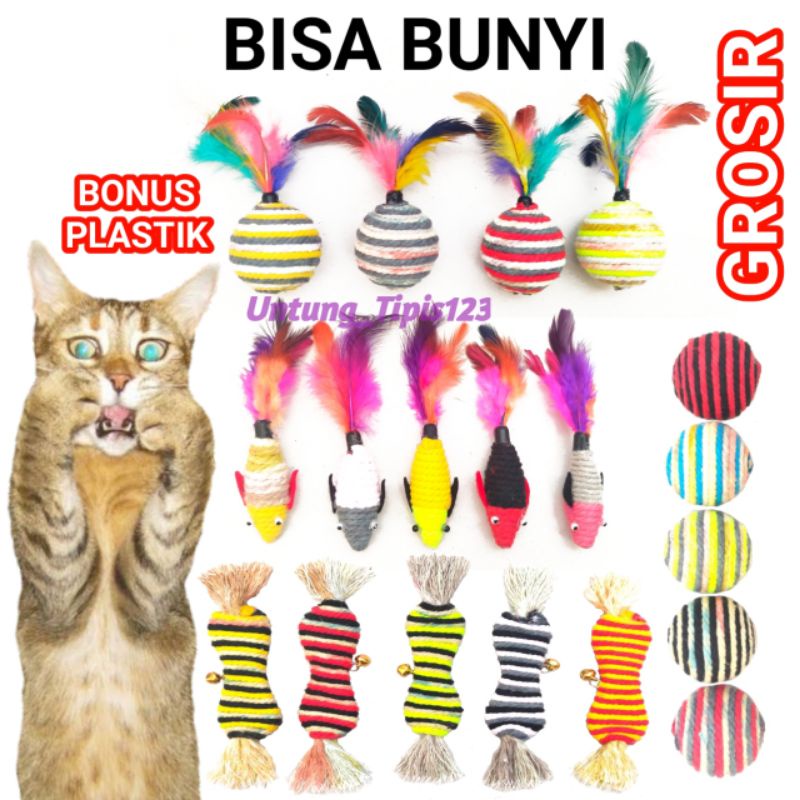 mainan kucing anjing bola tulang ikan model rajut mainan gigit bola mainan hewan pet toys
