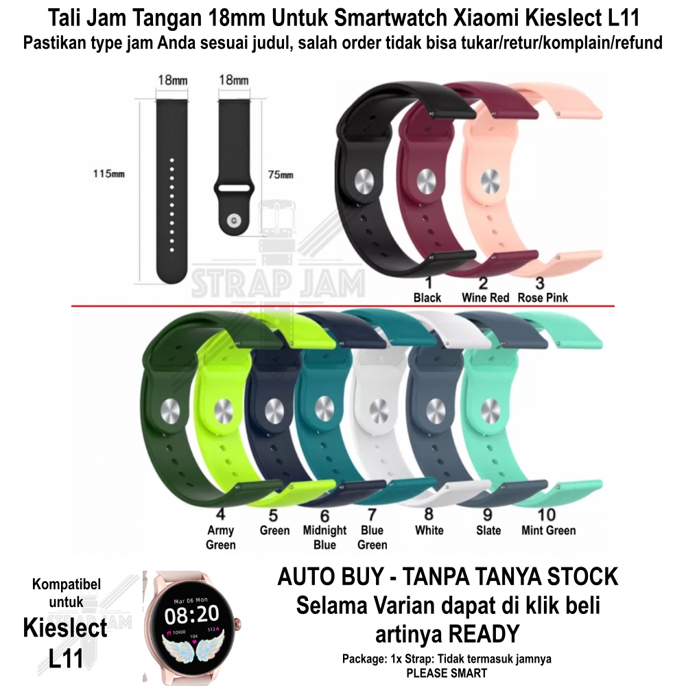 TNO Strap Xiaomi Kieslect L11 - Tali Jam Tangan 18mm Rubber Silikon Sporty Polos