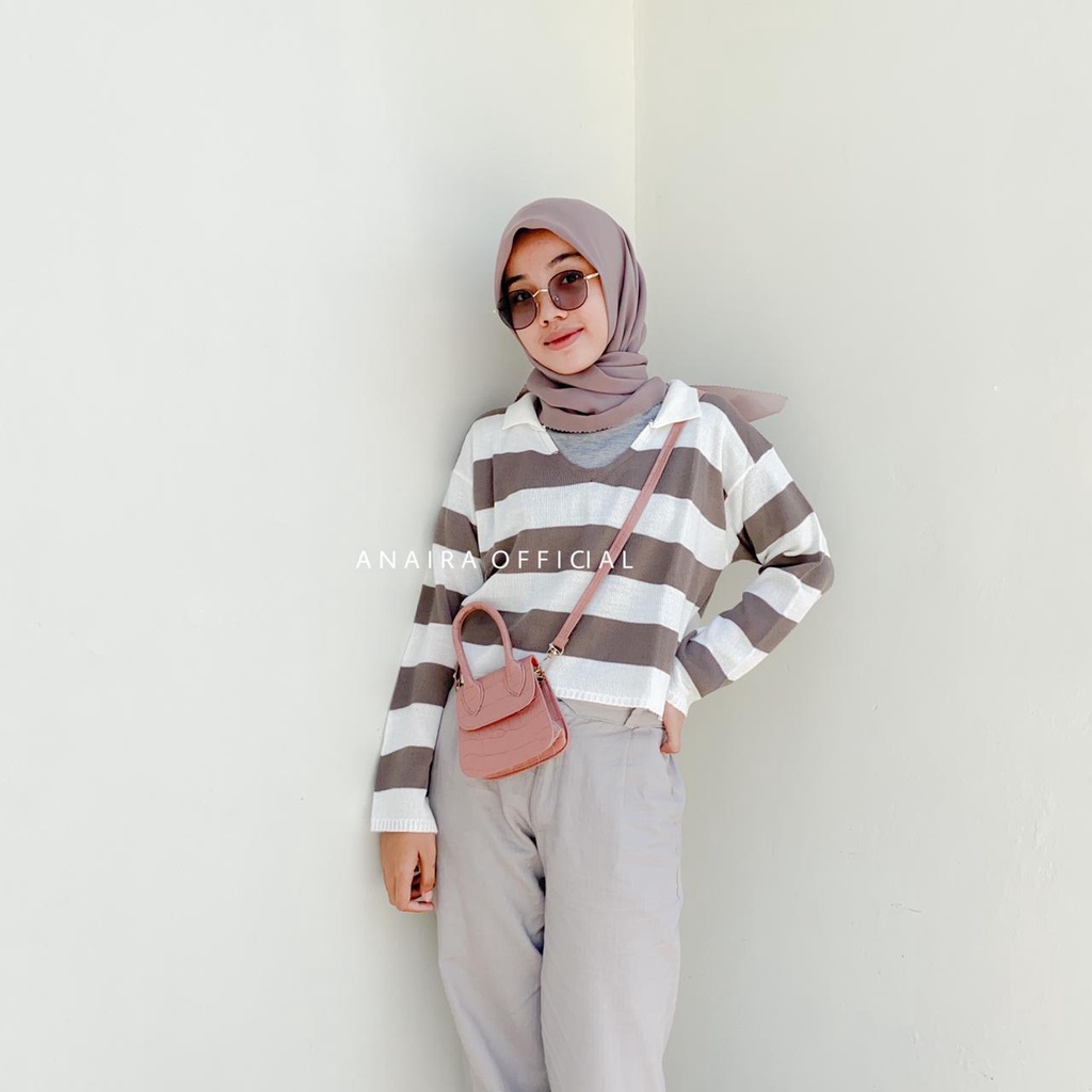 LICIA KNIT RAJUT CROP TOP BAJU ATASAN WANITA CROP RAJUT WANITA RAJUT STIPE