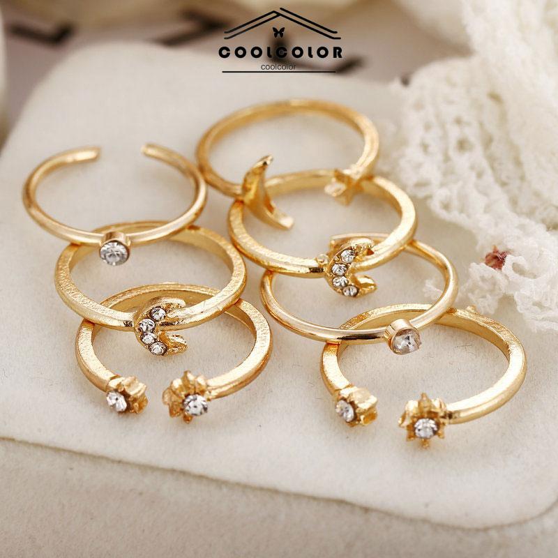 COD Cincin Starburst 7PCS Cincin Knuckle Pernikahan Wanita Vintage Kreatif- cl