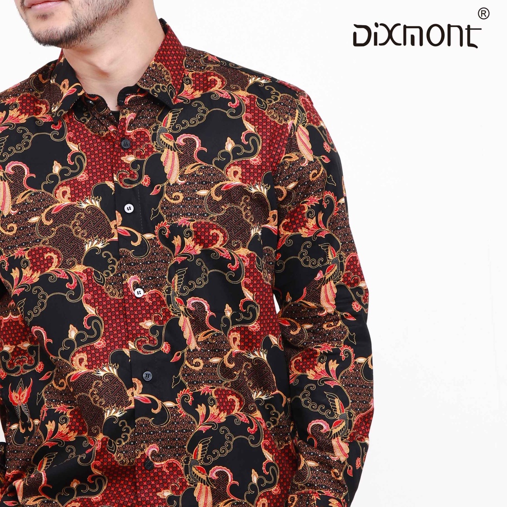 Dixmont Kemeja Batik Pria Basic Formal Lengan Panjang Hem BL02821