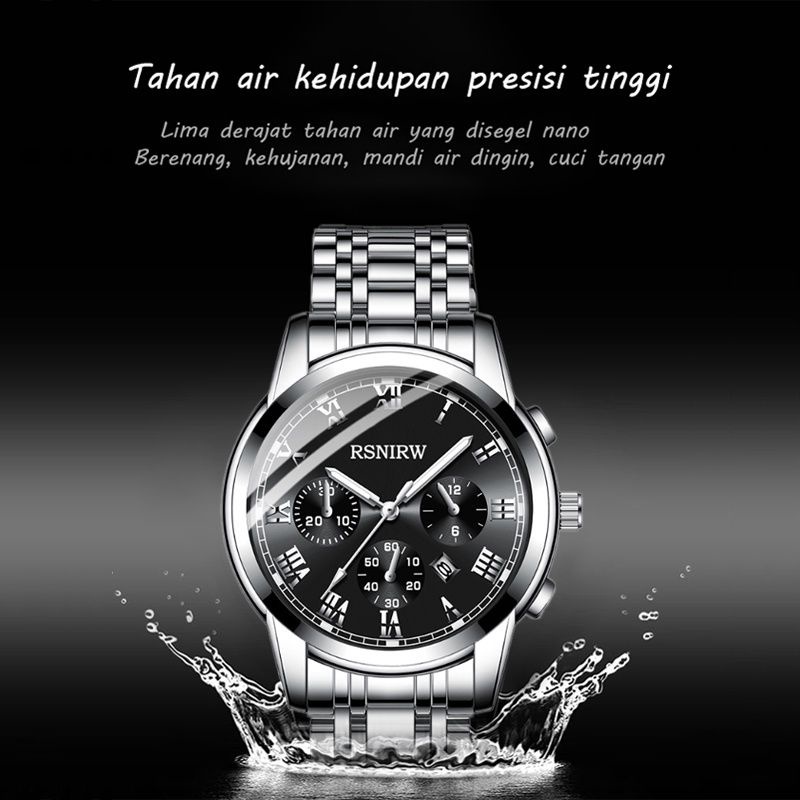 COD✅ RSNIRW-Jam Tangan Pria Metal Tahan Air Asli - NI（Free BOX ORI)