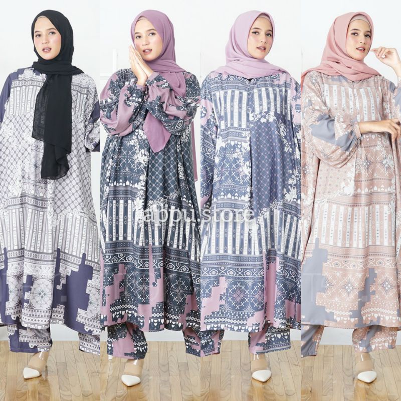 ENTER ANNE SET | BAJU SETELAN JUMBO PREMIUM CHANEL SILK FASHION MUSLIM MOTIF BATIK ABSTRAK ETNIK OOT